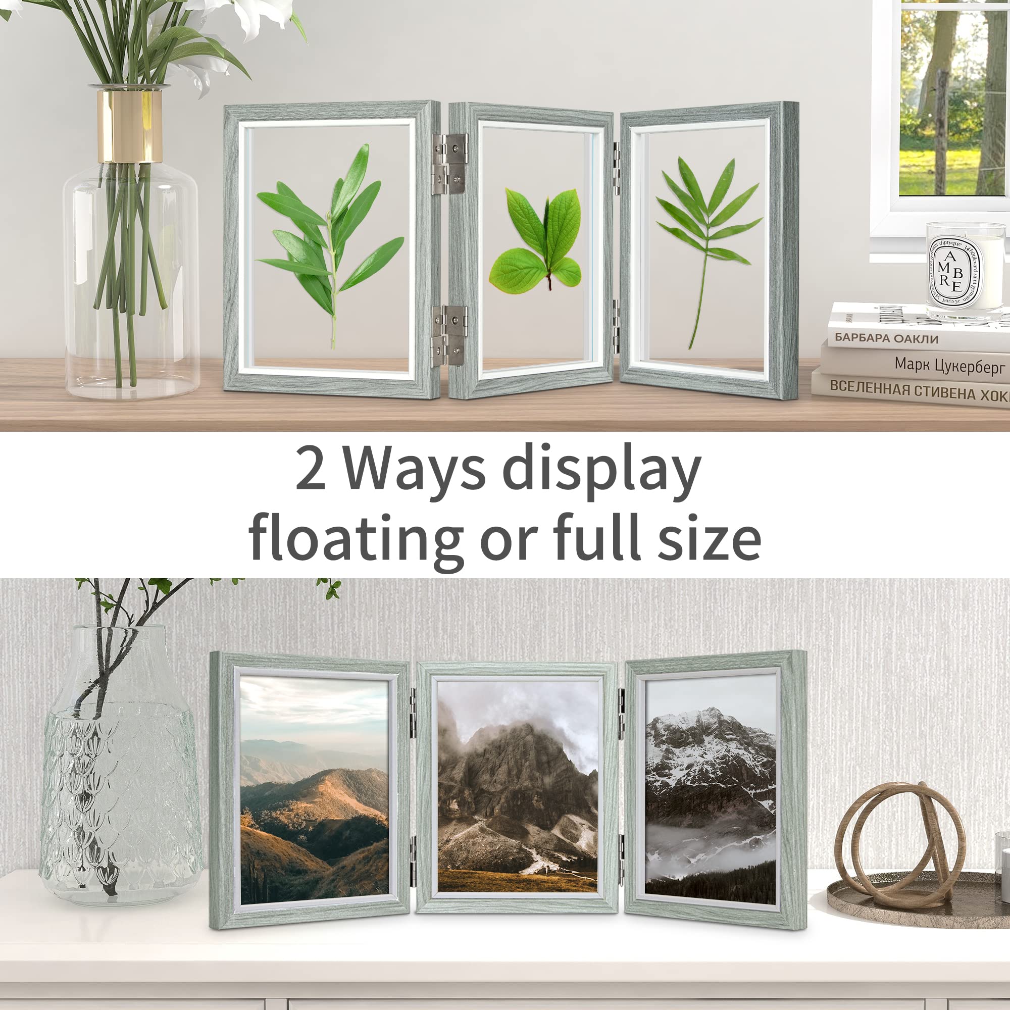 Afuly 7x5 Photo Frames Collage for Wall Multiple Picture Frames fit 6x4, 5x3, 3x3.5 Photo Grey Floating Frame with Double Sided